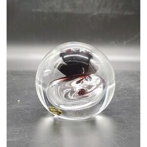 Adam Jablonski Signed Art Glass Crystal Paperweight Pink Swirl Poland 1990s
